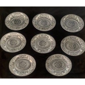 Vintage Set of 8: Indiana Glass Tiara Chantilly Oval Snack Plates